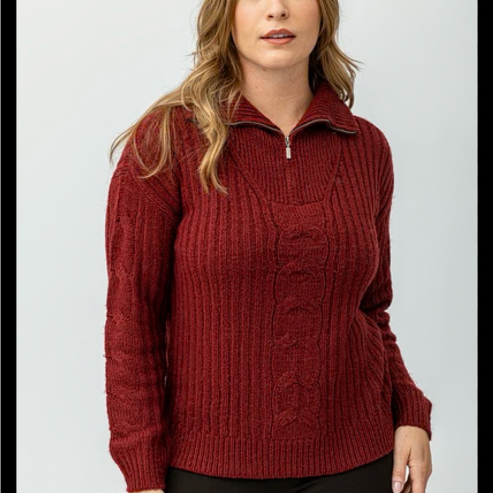 🔥0087–NWT Women's Ribbed Knit Turtleneck Sweater - Deep Red